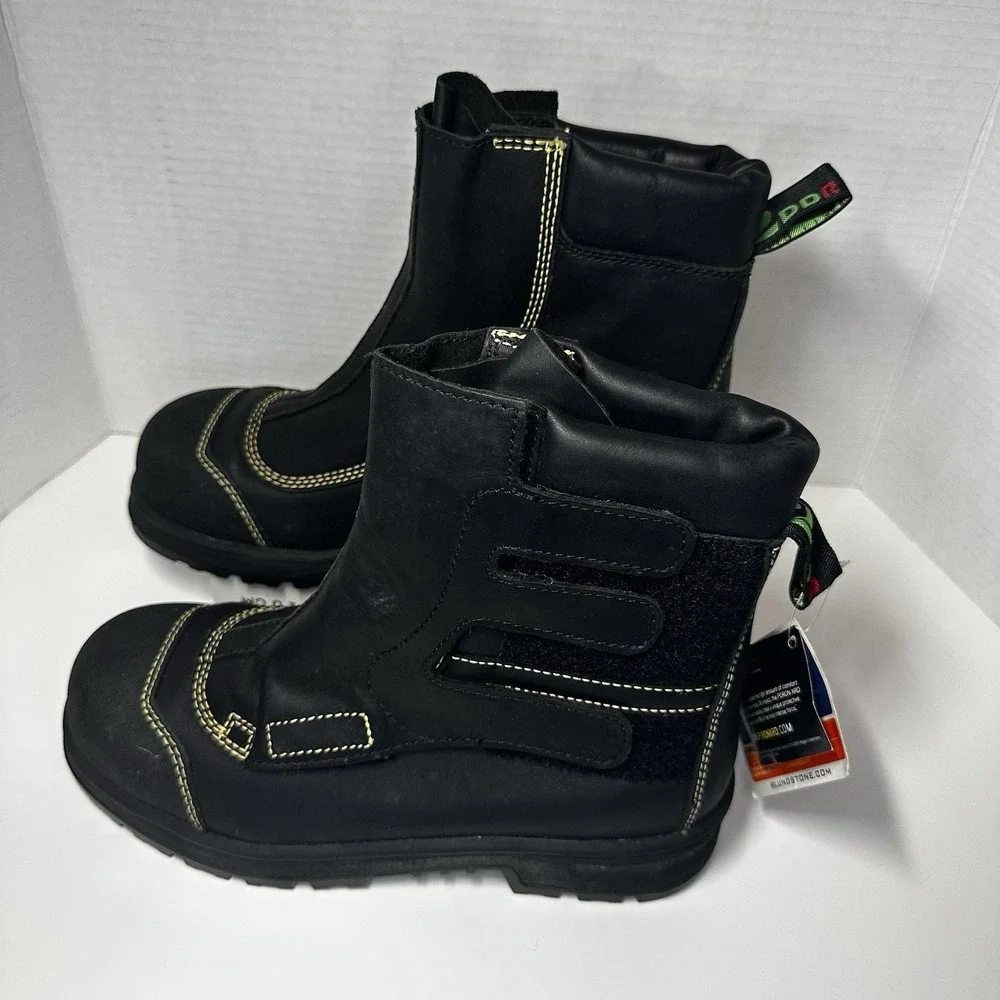 Blundstone B Tough Black Leather Work Boots Yellow Stitching Mens 8 AU‎ 9 US NEW